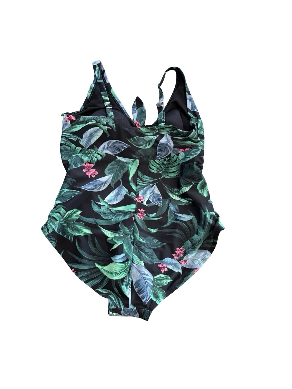 Kona Sol Womens Tie-Front One Piece Swimsuit Sleeveless Sz 20 Black Green Floral